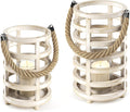 Whitewash Wooden Lantern Candle Holders, Set of 2 V31115