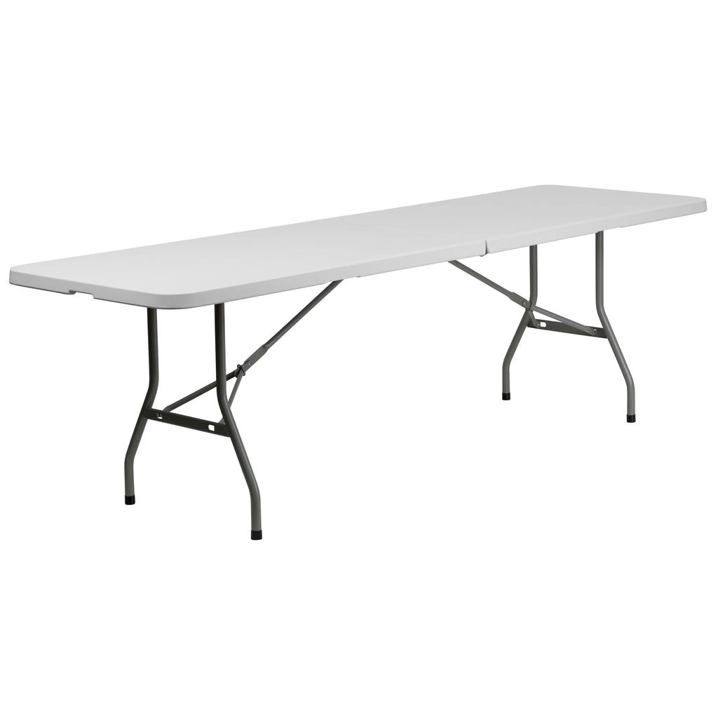 8-Foot Bi-Fold Granite White Plastic Folding Table with Carrying Handle M86786