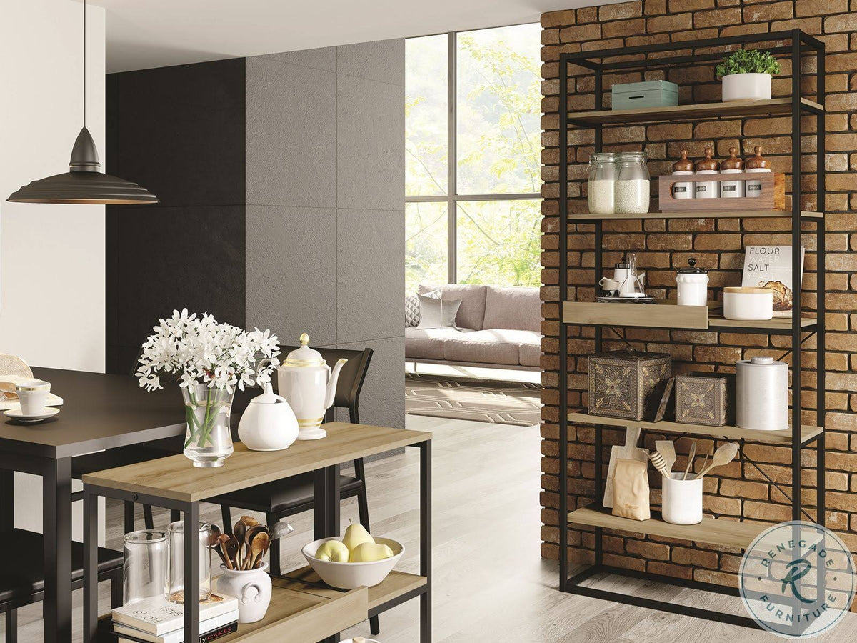 Oak Melamine and Black Painted Metal Bookcase C9224