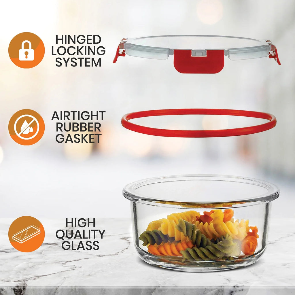 24-Piece Glass Food Storage Set with Locking Hinge Red Lids N3999