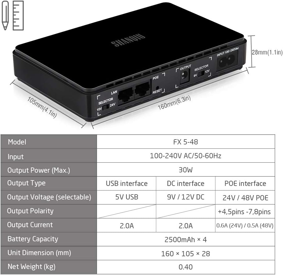 Mini UPS Battery Backup Uninterruptible Power Supply with 10000mAh Battery Pack Z25029
