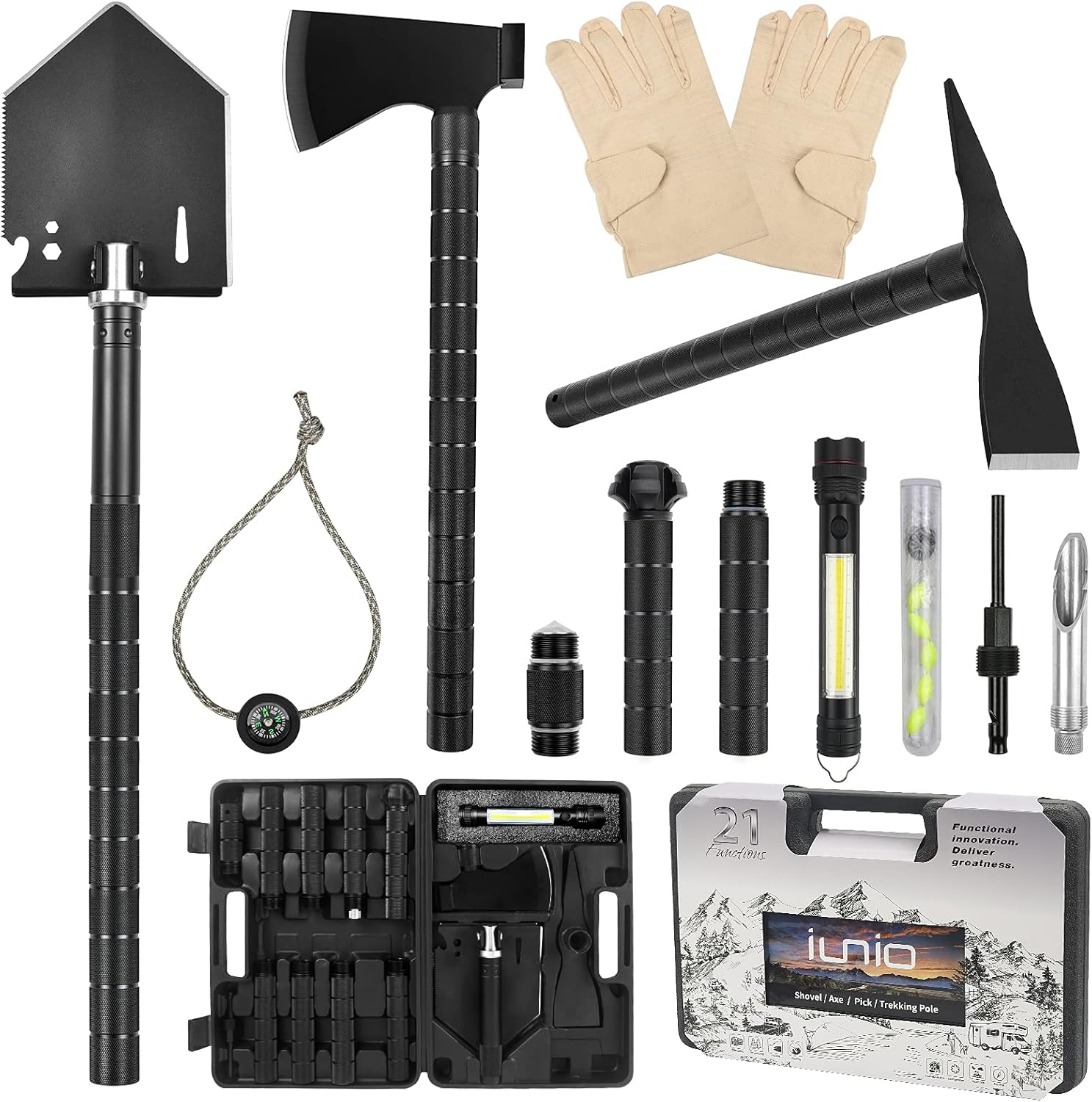 Survival Shovel Axe Kit with Hard Carrying Case N7579