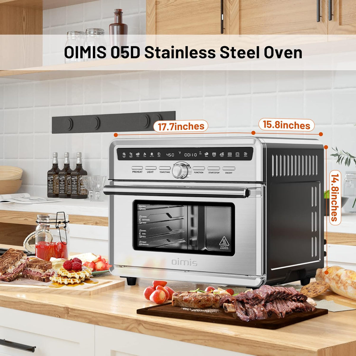 26.5qt Stainless Steel Air Fryer Oven with Dehydrator O166