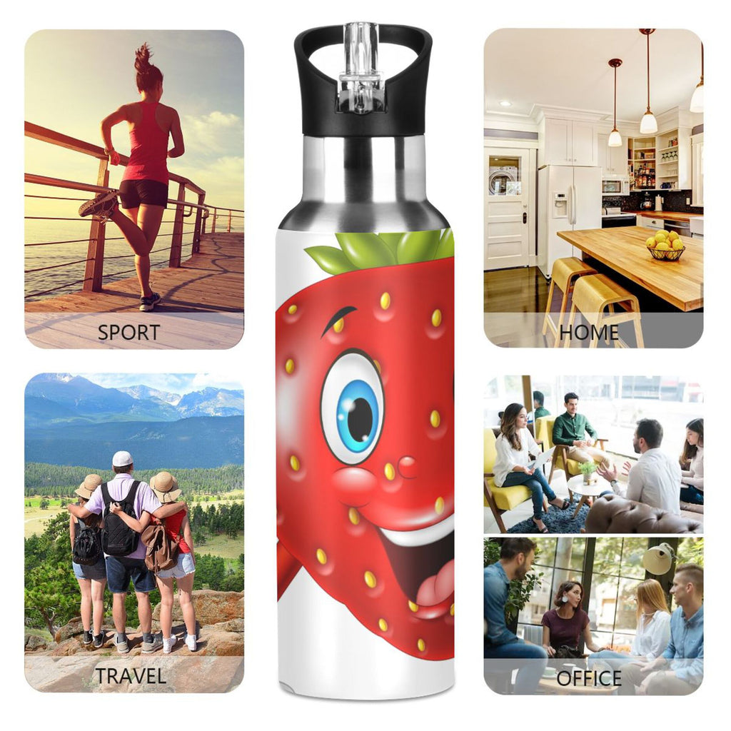 Strawberry Stainless Steel Insulated Water Bottle with Straw Lid P8600
