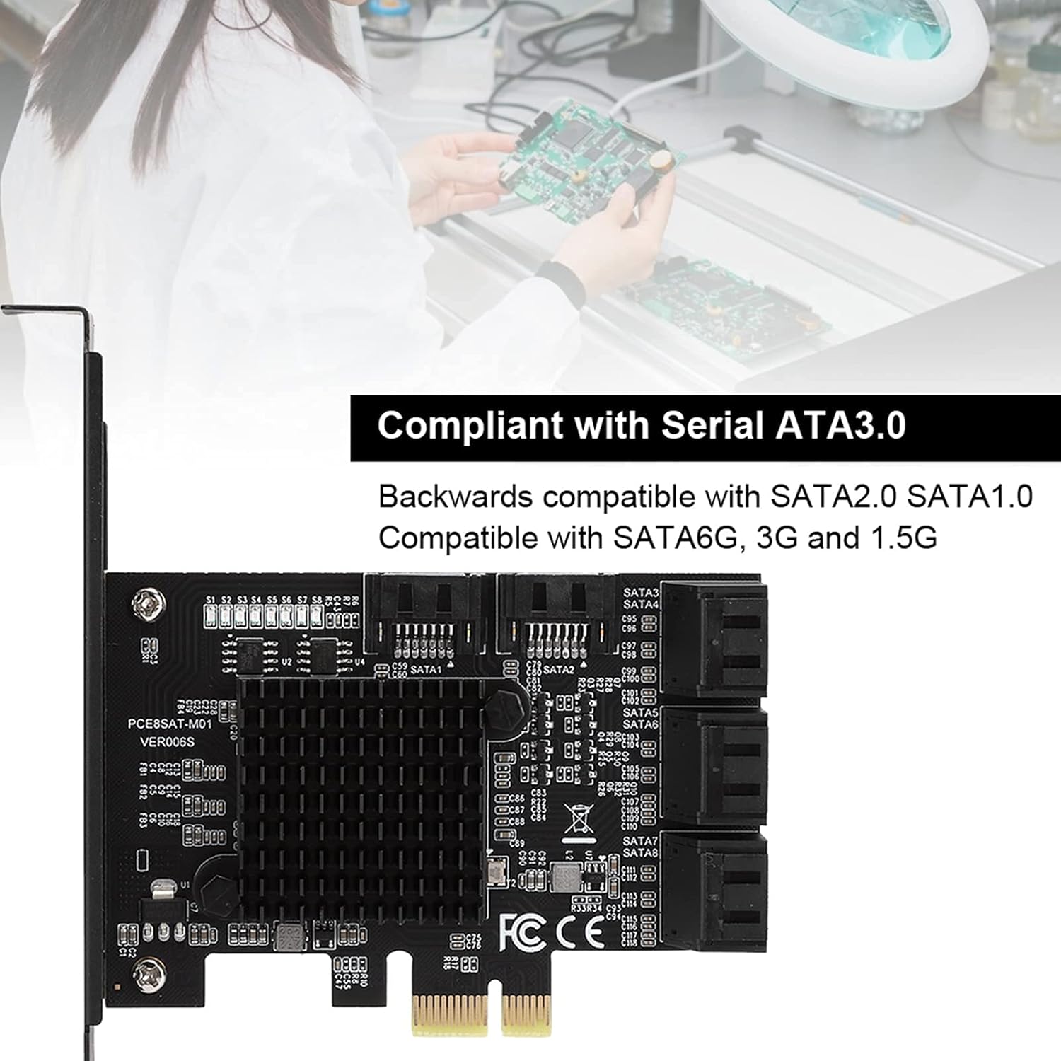8 Ports PCI-E to SATA 3.0 Expansion Card with Driver Disc W9250