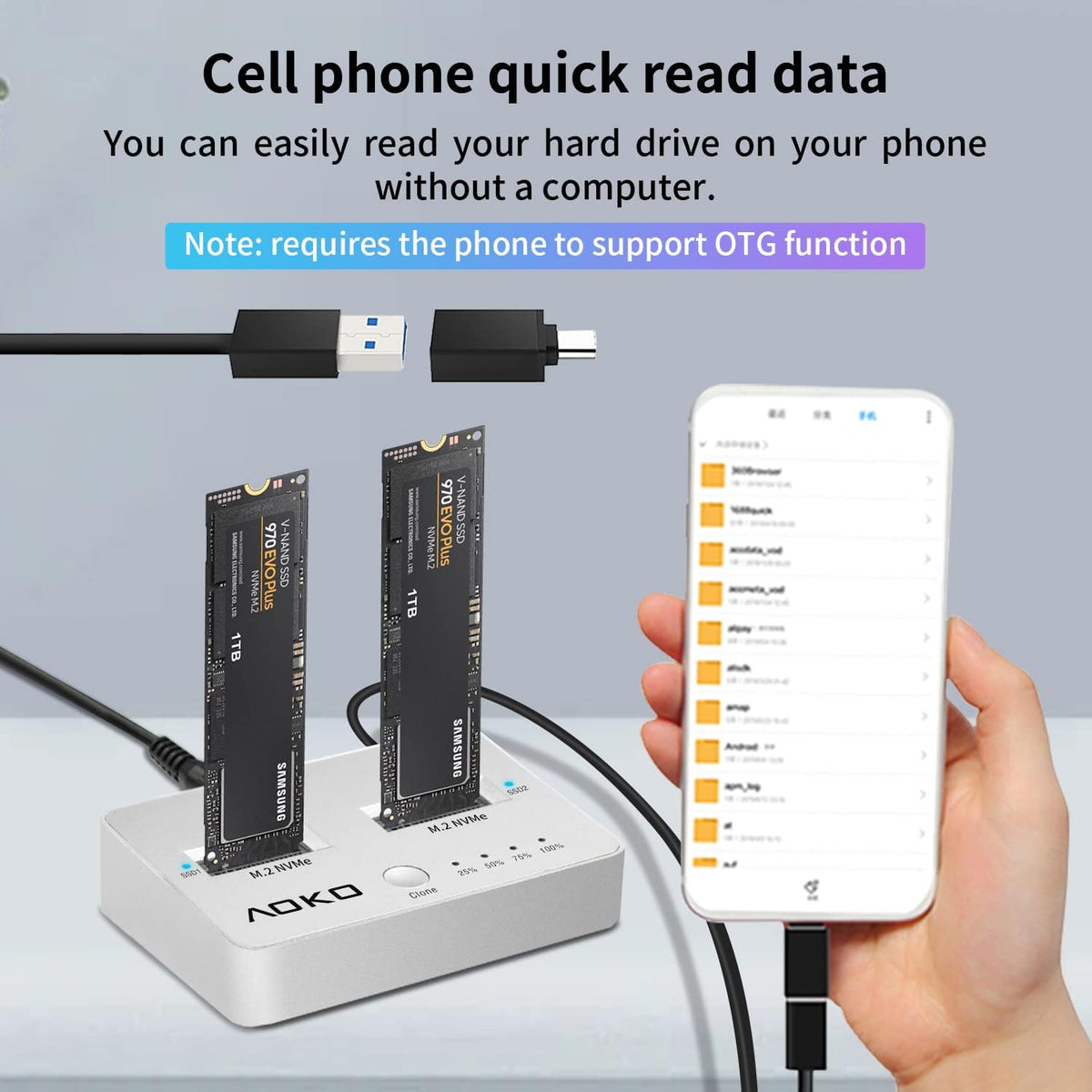 M.2 NVMe Dual-Bay Docking Station Clone Duplicator, USB C 3.2 Vertical External NVMe Enclosure M49782