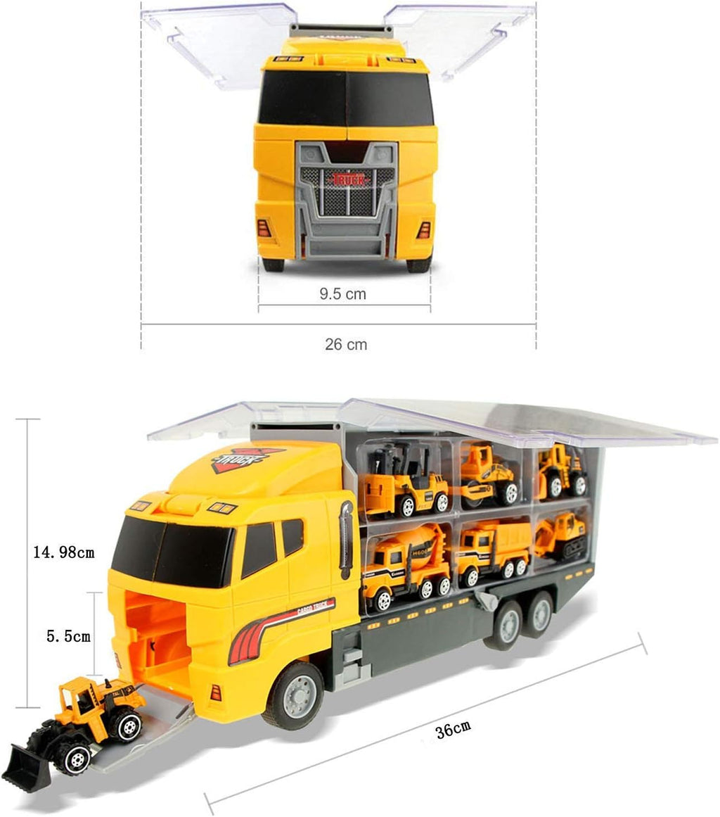 11 in 1 Die-cast Construction Trucks Playset with Carrier Truck W486