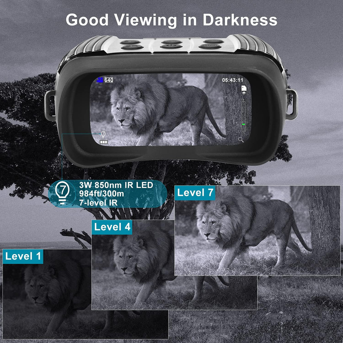 Black Night Vision Binoculars Digital Infrared Goggles Y78710