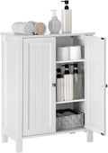 White Wood Bathroom Floor Storage Cabinet with Double Door and Adjustable Shelf K41965