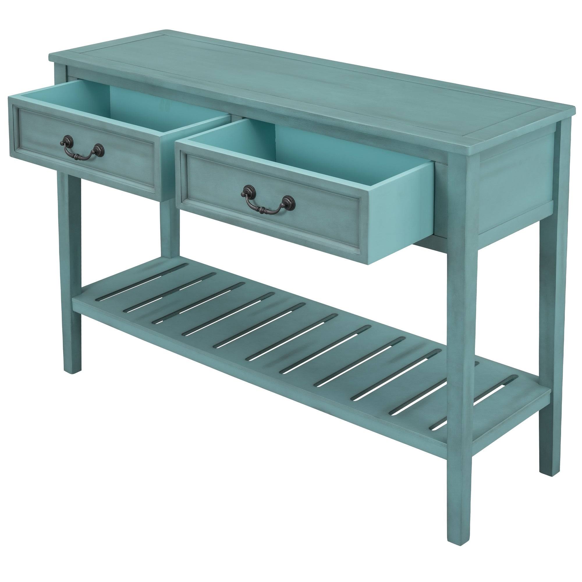 Green Console Table with 2 Drawers and 1 Shelf P459001