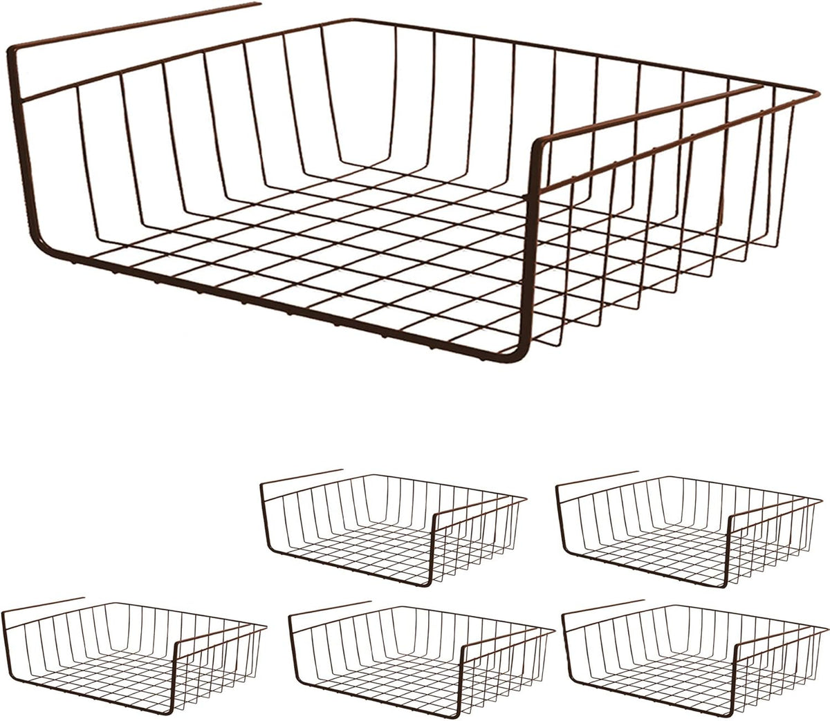 Bronze Steel Wire Undershelf Storage Basket Set of 6 E880
