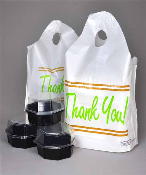 Printed Thank You Take Out Bag with Bell Top Handle - White Case/500 F5340