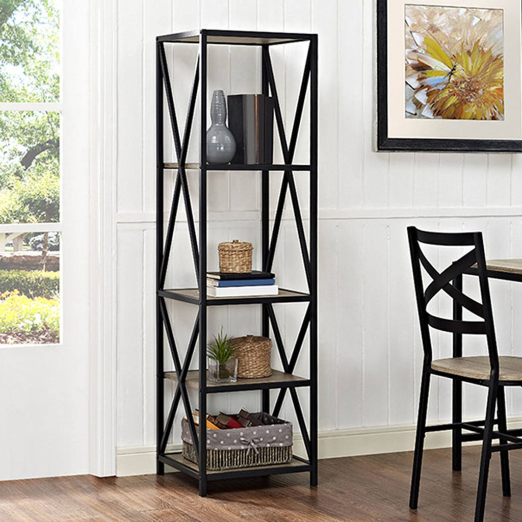 Tall X-Frame Metal and Wood Media Bookshelf X17784