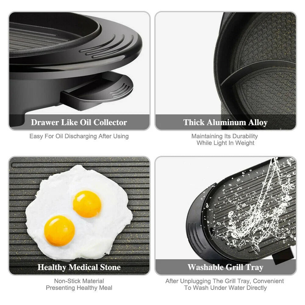 2 in 1 Portable Electric Hot Pot Barbecue Grill Non-Stick Pan K8234