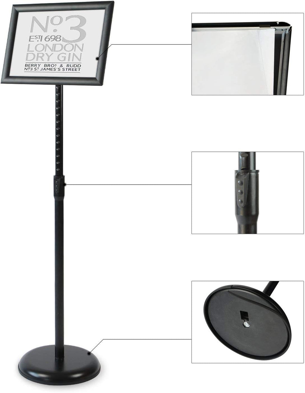 Black Pack of 2 Adjustable Aluminum Floor Standing Sign Holder A7334