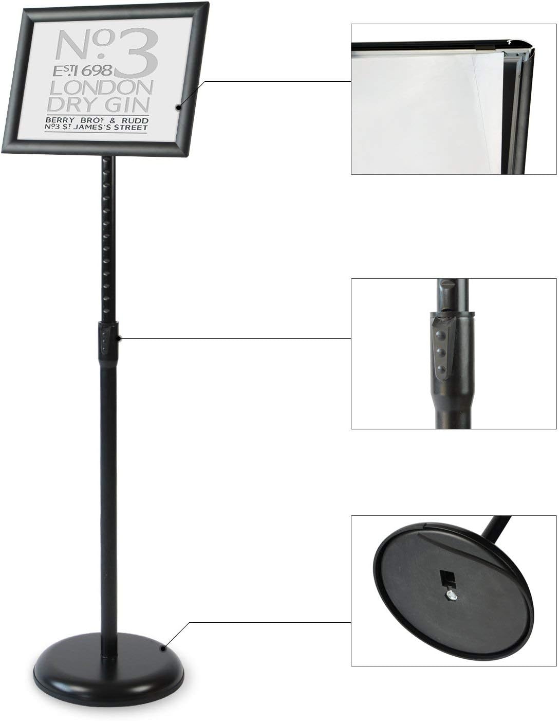Black Pack of 2 Adjustable Aluminum Floor Standing Sign Holder A7334