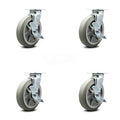 8 inch x 2 inch Thermoplastic Rubber Wheel Swivel Casters with Brakes Set of 4 Gray N921313