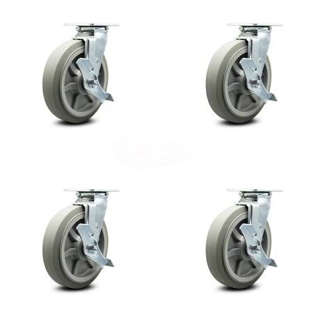 8 inch x 2 inch Thermoplastic Rubber Wheel Swivel Casters with Brakes Set of 4 Gray N921313
