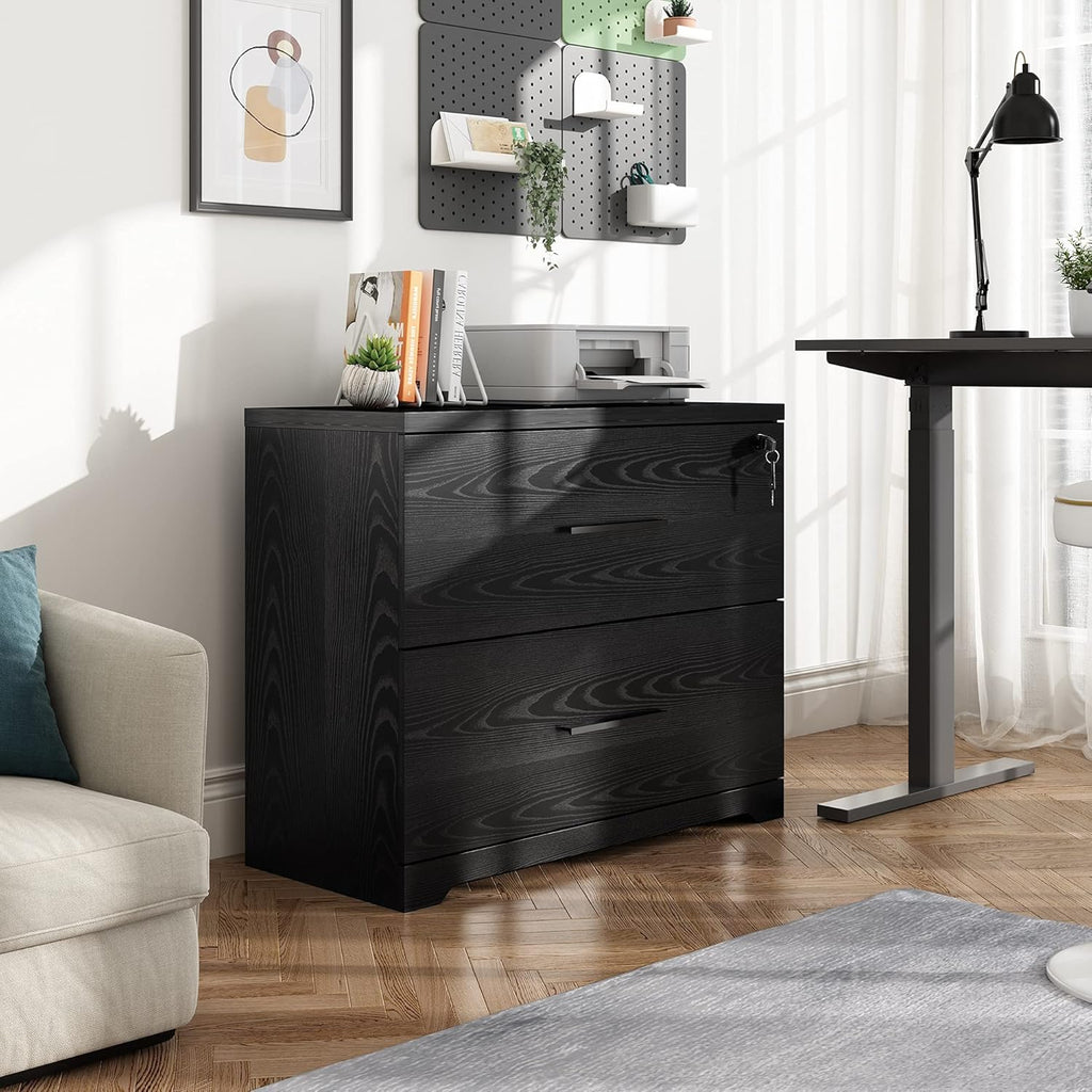 Black 2-Drawer Wood Lateral File Cabinet C16857