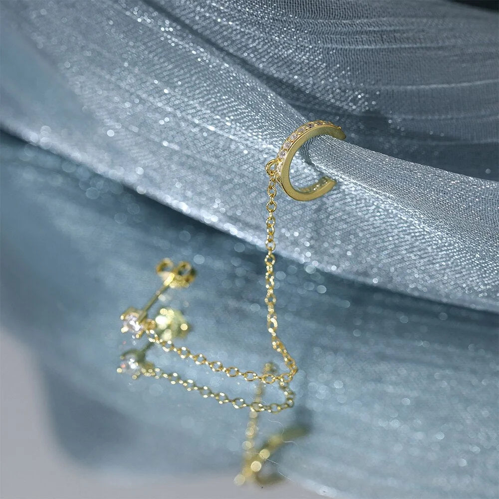 Diamond Ear Clip Tassel Earrings D3546