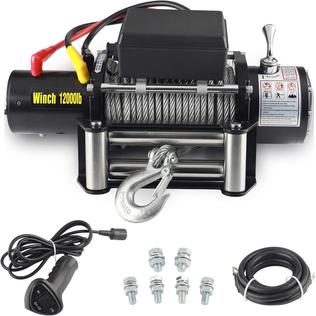12V DC Winch with Steel Cable Wire Rope, 5.4 Ton (12000 lb) Pulling Capacity C143414