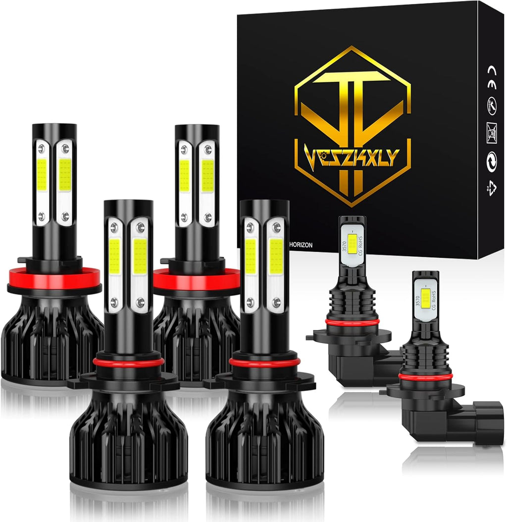 9007/HB5 High Low Beam + 9006/HB4 Fog Light Bulbs, Pack of 4 LED Headlights K502490