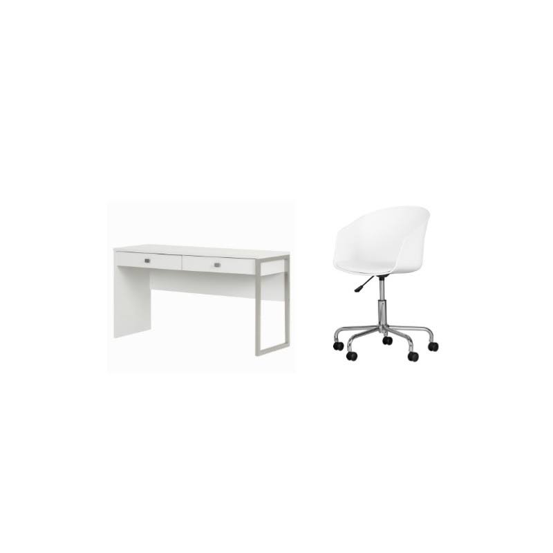 White 2-Drawer Desk & 1 Swivel Chair Set P5938