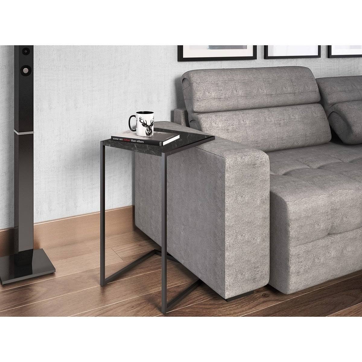 Walnut Melamine End Table with Black Painted Metal Frame A4431