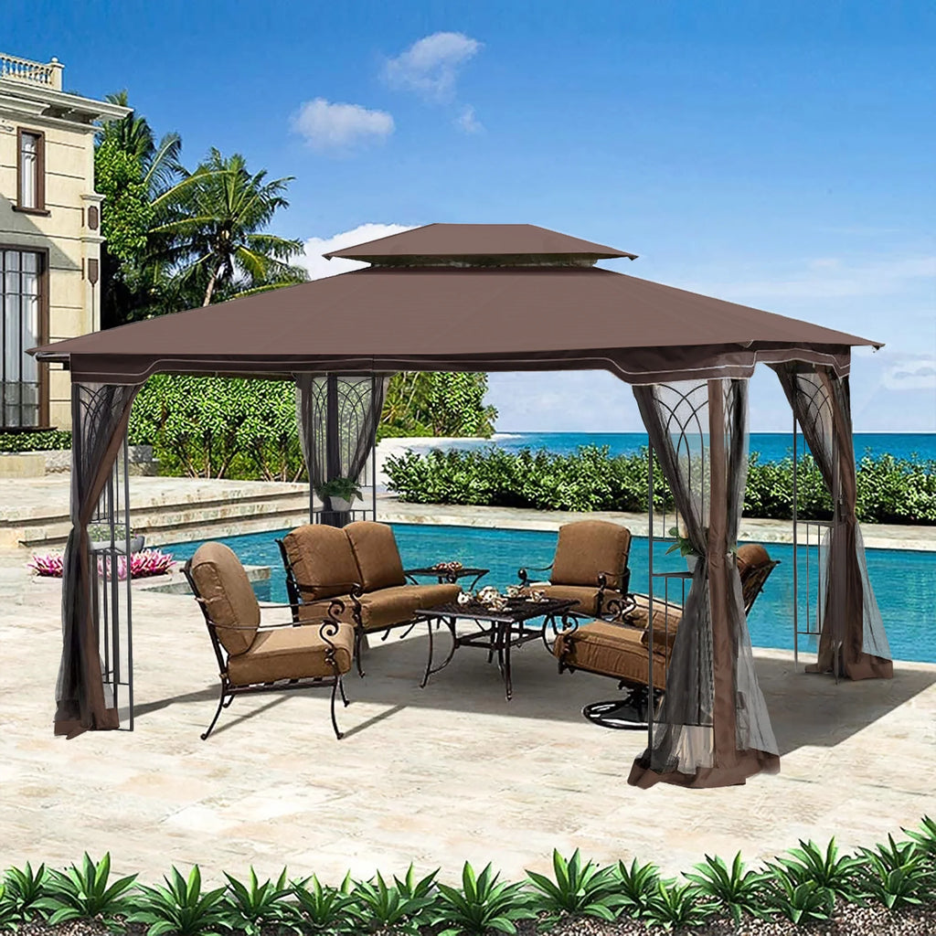 Ventilated Double Roof Gazebo with Mosquito Netting S4854