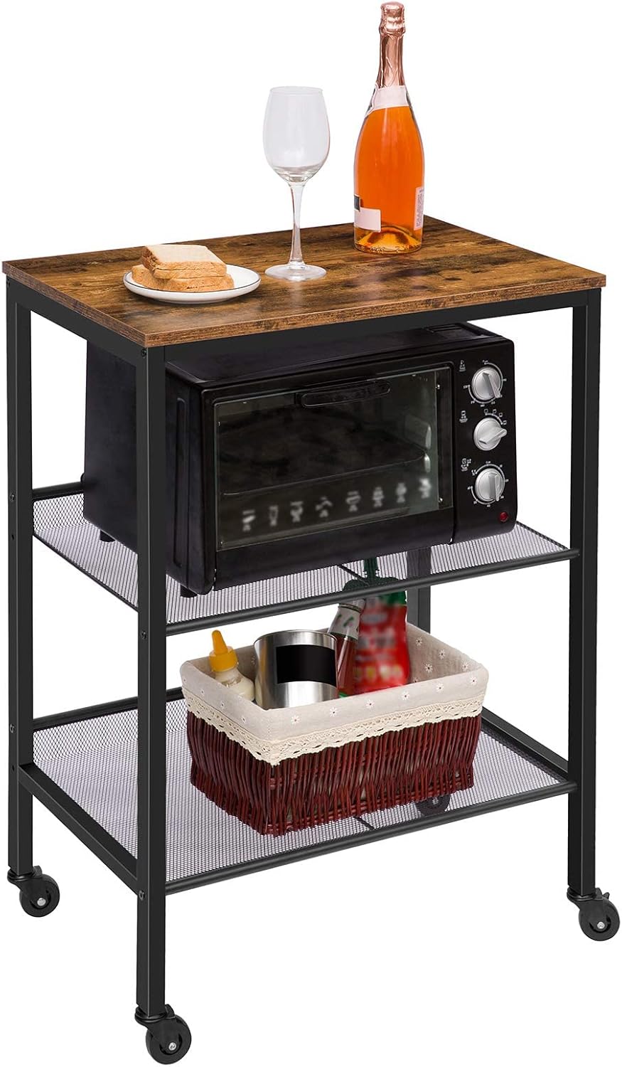 Rolling Cart, 3-Tier Utility Cart with Brakes U3914