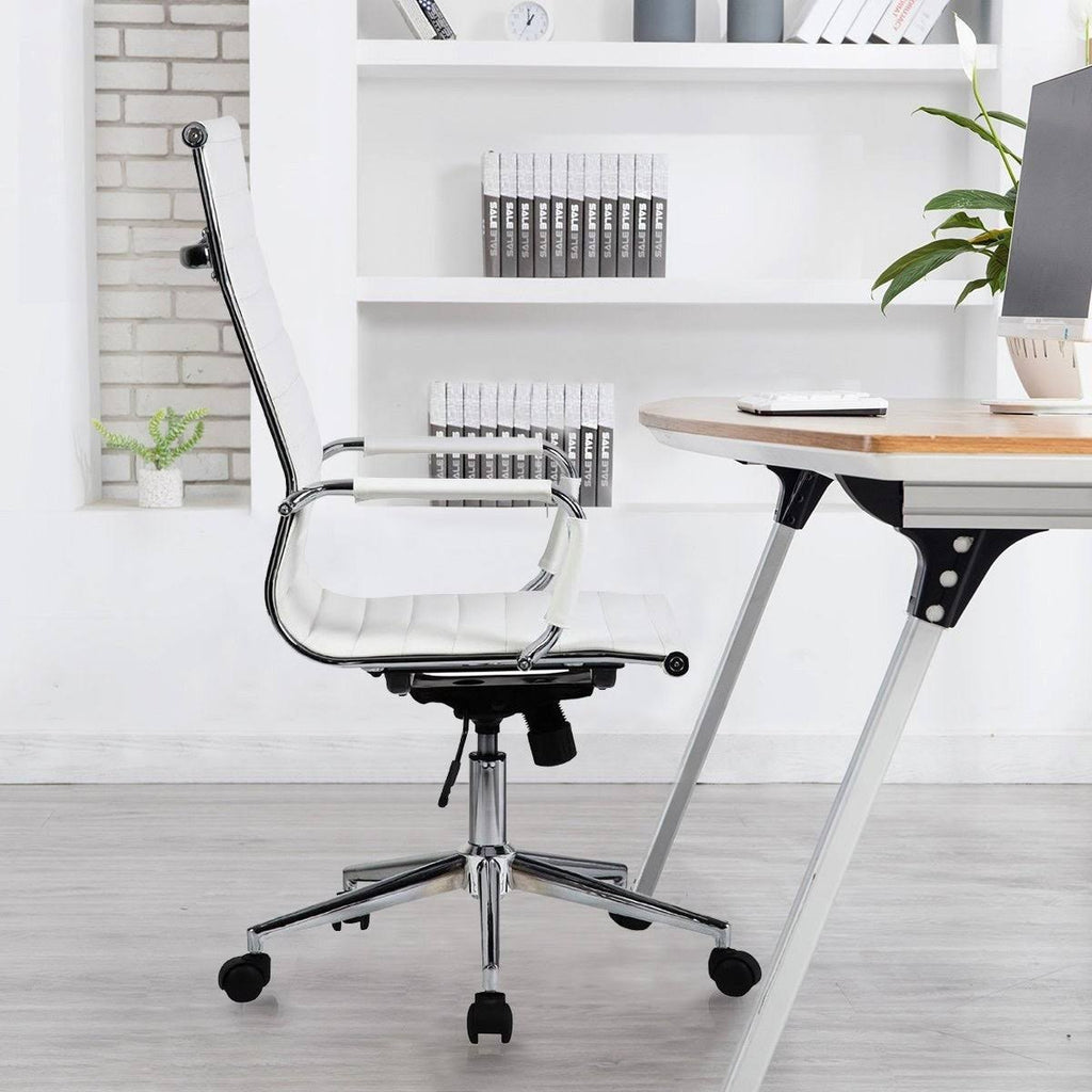 White Ergonomic High Back PU Leather Swivel Office Chair J2643