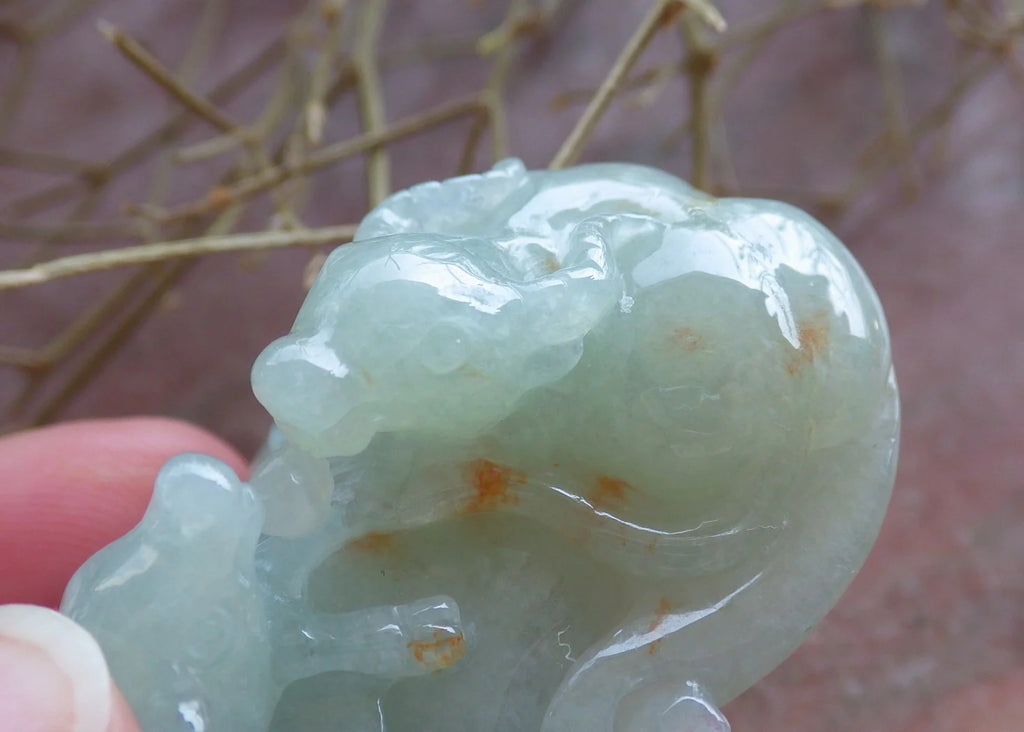Green Hand Carved Natural Jade Zodiac Ox Pendant Necklace U786226