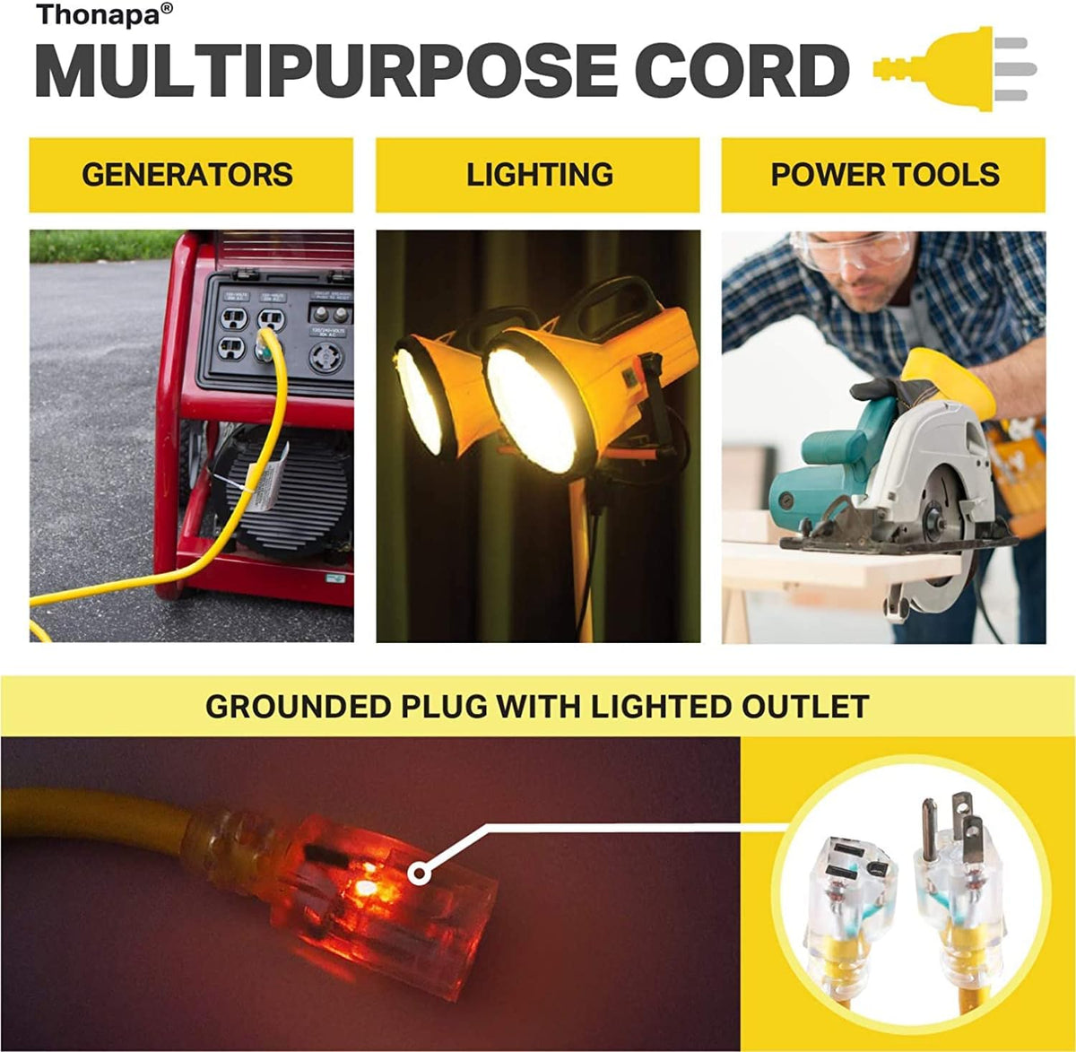 Yellow 25 Ft Heavy Duty Outdoor Extension Cord H241