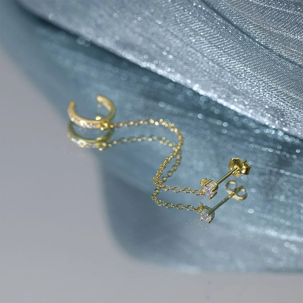 Diamond Ear Clip Tassel Earrings D3546