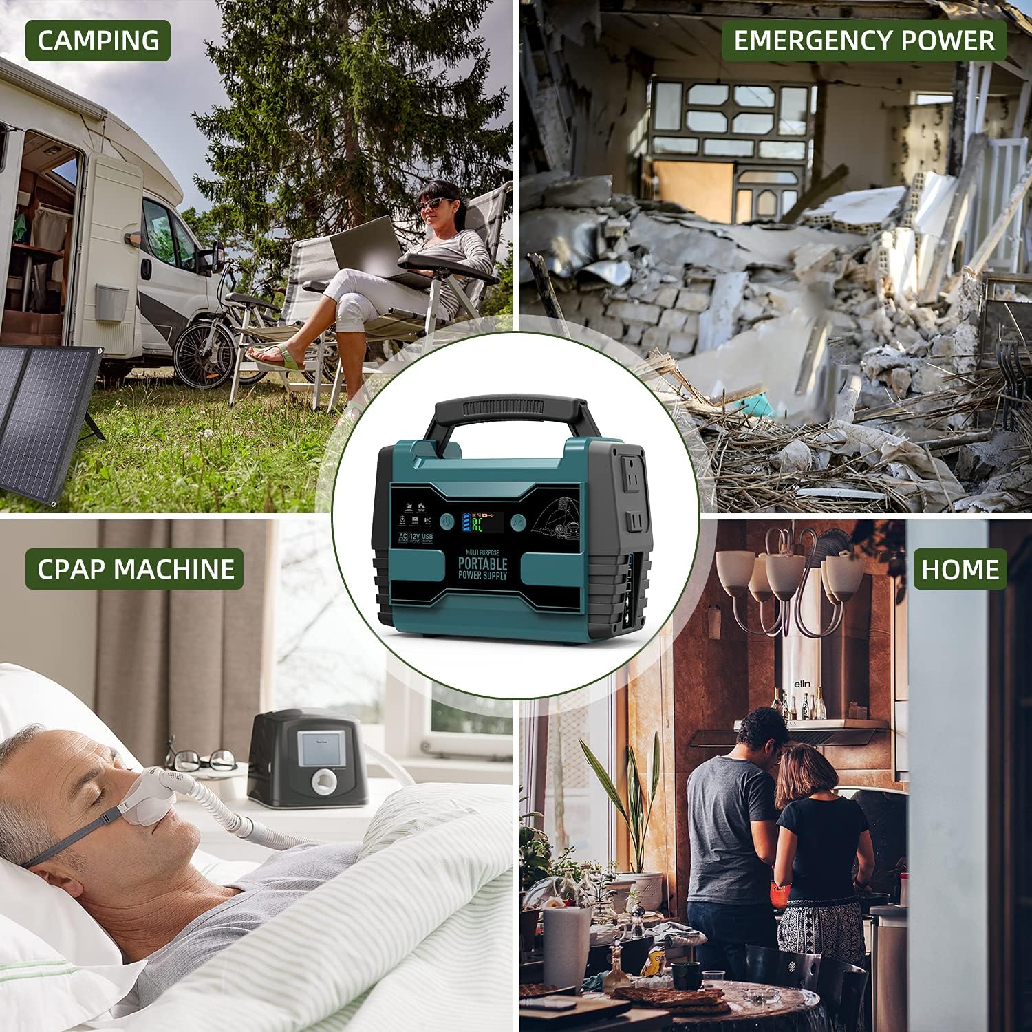 Portable Power Station 42000mAh 155Wh Lithium Battery 2 AC Outlet 2 USB-A LED Flashlights U905384