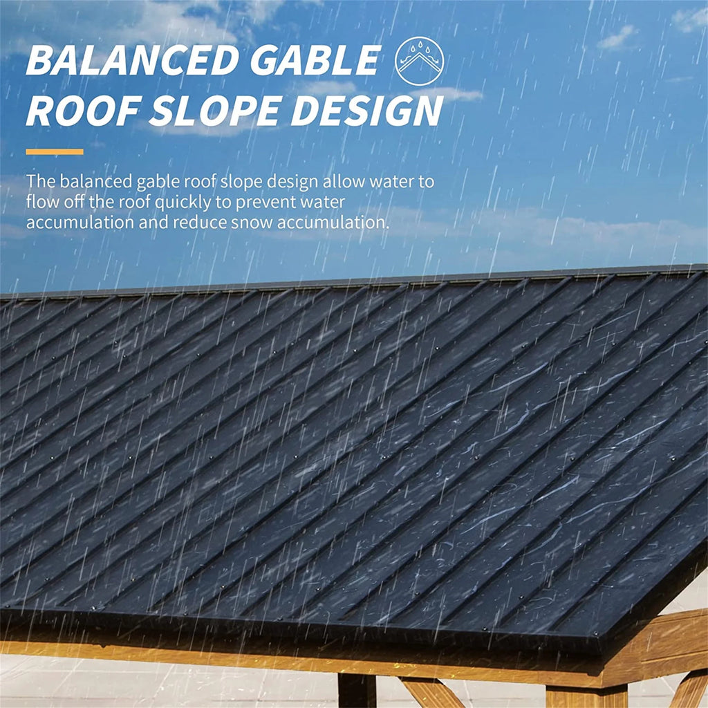 Galvanized Steel Gable Roof Gazebo with Wood Grain Aluminum Frame S46921