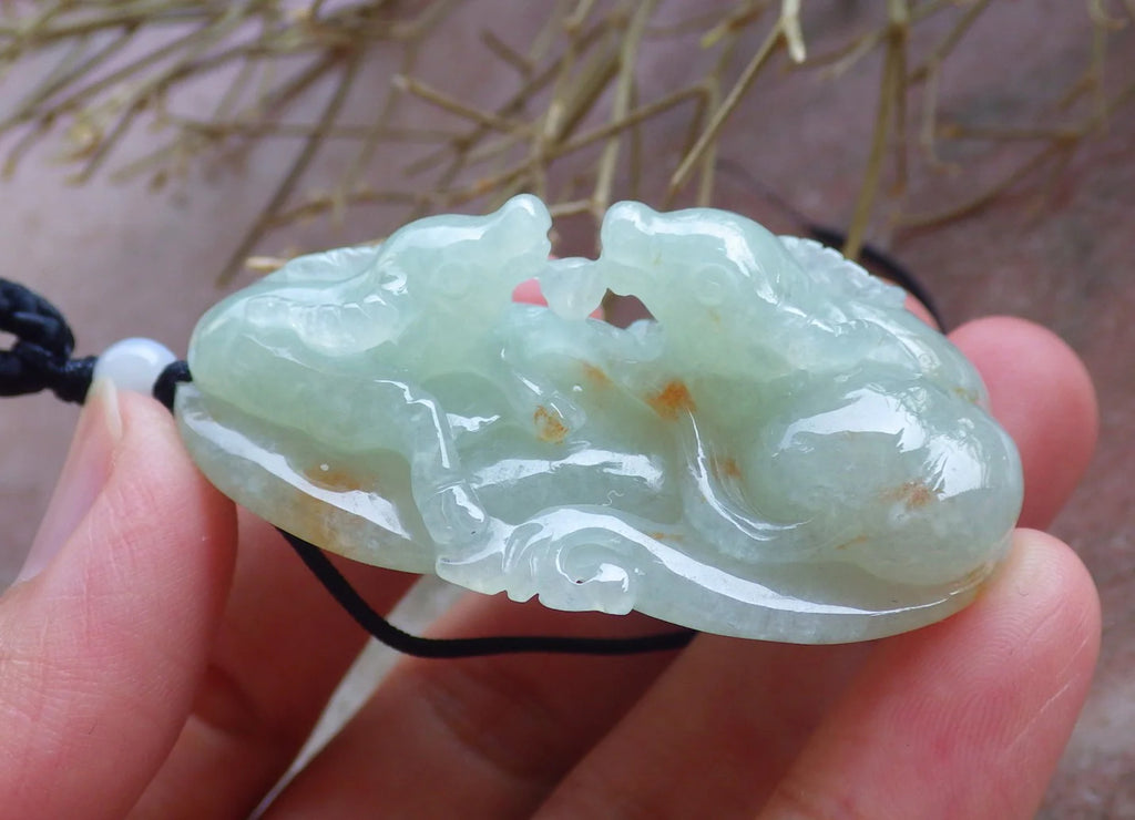 Green Hand Carved Natural Jade Zodiac Ox Pendant Necklace U786226