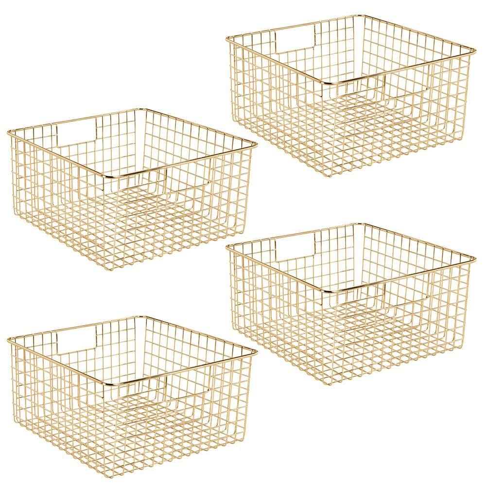 4 Pack Metal Wire Food Storage Organizer Bin, Soft Brass A93639