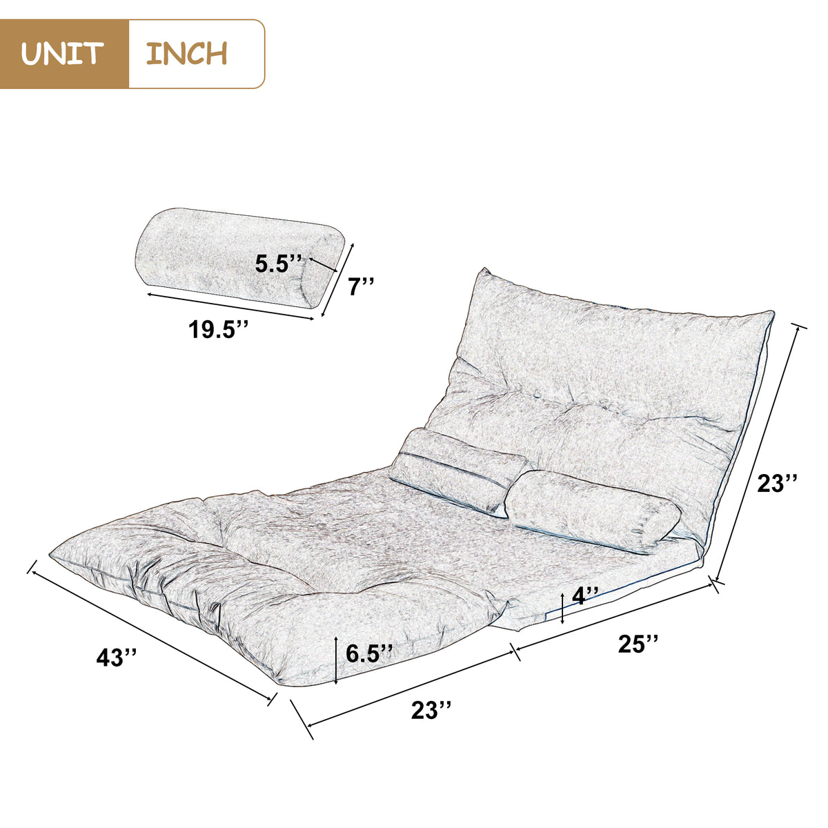 Light Brown Sofa Bed Folding Futon with Two Pillows K655