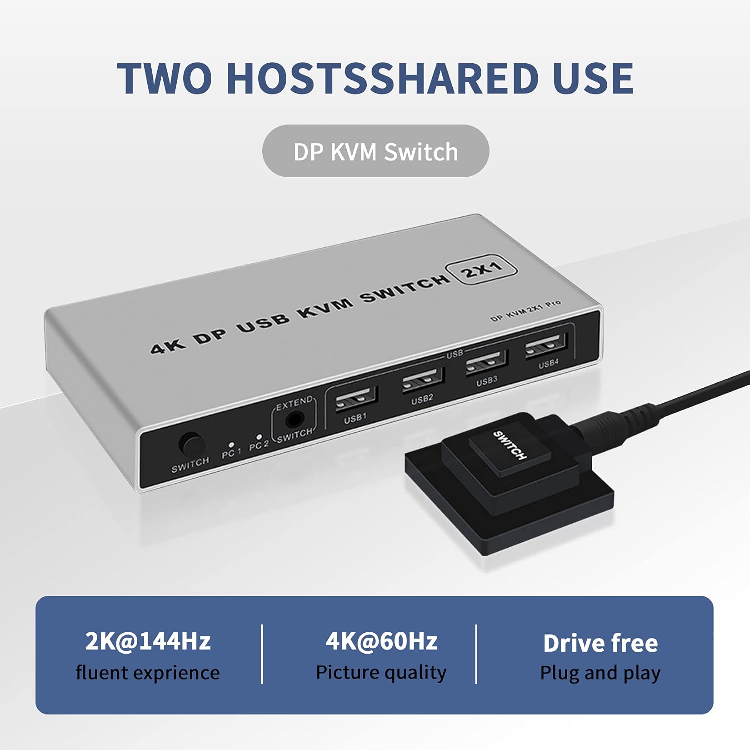 KVM Switch Displayport 4K USB 2 in 1 Out Pack of 2 J326356