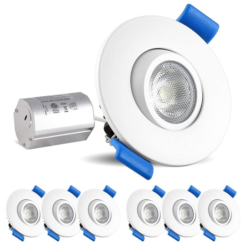 2 inch Gimbal LED Recessed Light with Junction Box, 5W, 400 Lumens, Dimmable Downlight, Damp & IC Rated (6 Pack) Q96890