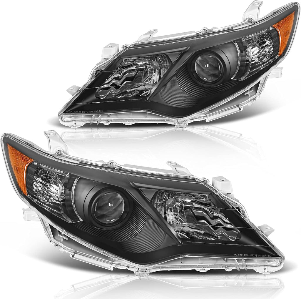 Chrome Housing Amber Reflector Projector Headlights Assembly Pair V71839