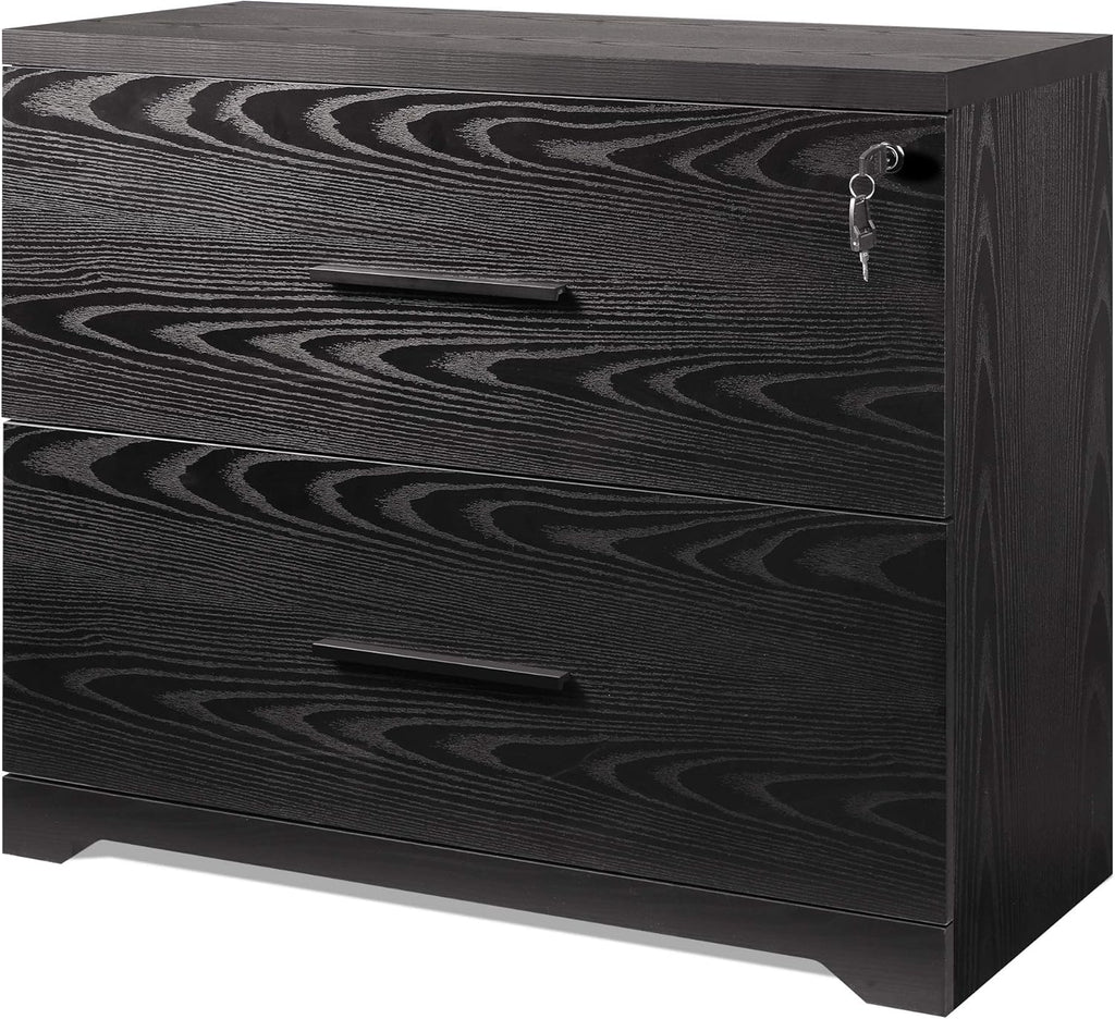 Black 2-Drawer Wood Lateral File Cabinet C16857
