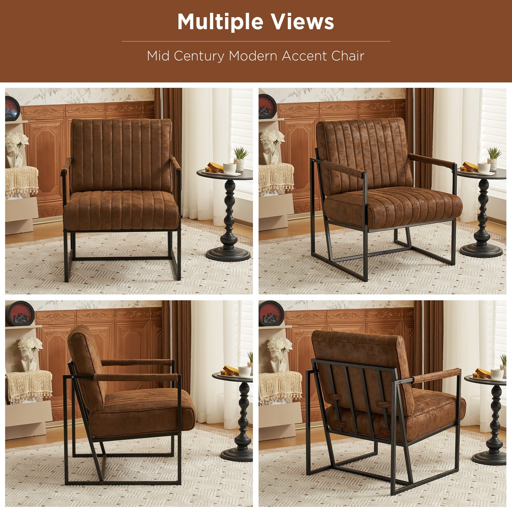 Brown Faux Leather Accent Chair with Metal Frame M268960