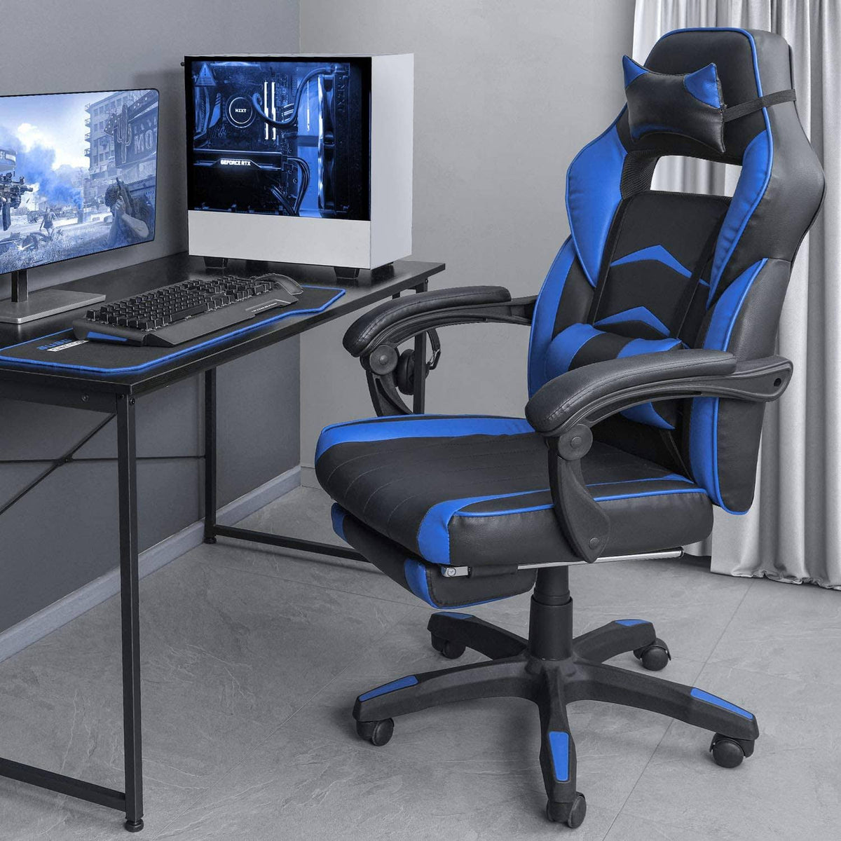 Blue Ergonomic Swivel Reclining Office Gaming Chair I82665