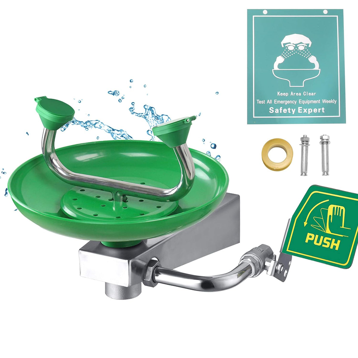 Eye Wash Station Wall Mount Stainless Steel Emergency Eyewash Station with Eye Wash Sign L38602