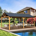 Galvanized Steel Gable Roof Gazebo with Wood Grain Aluminum Frame S46921
