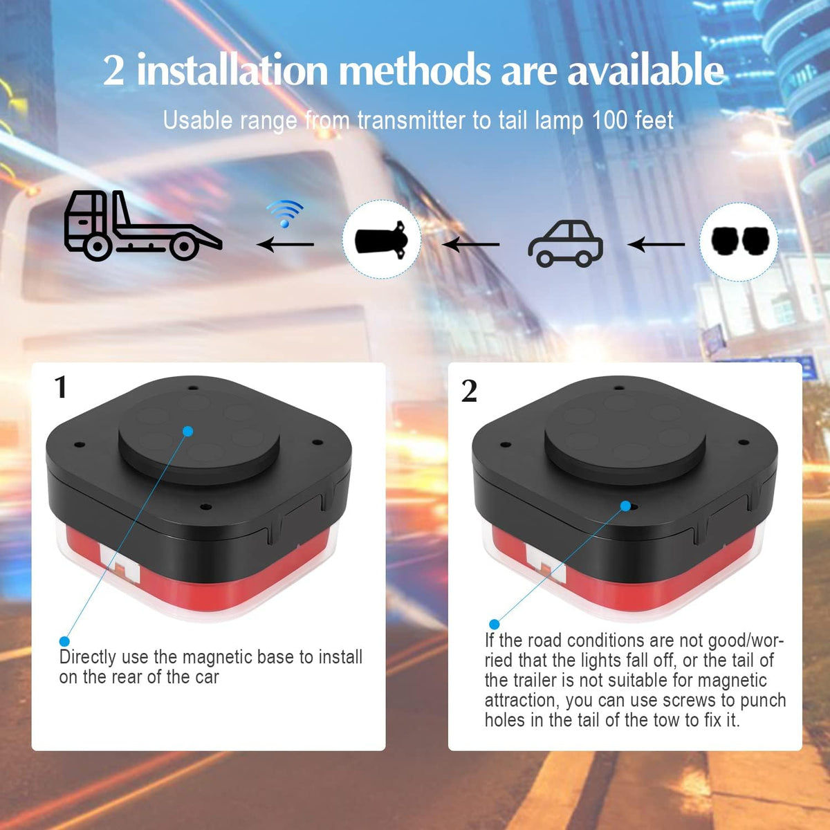 2 Pcs Rechargeable LED Magnetic Trailer Lights Kit S596
