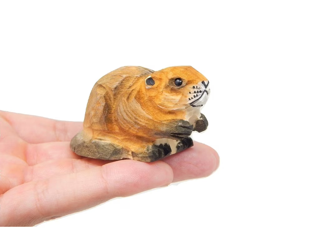 Beaver Wood Figurine Handmade Carved Ornament H87918