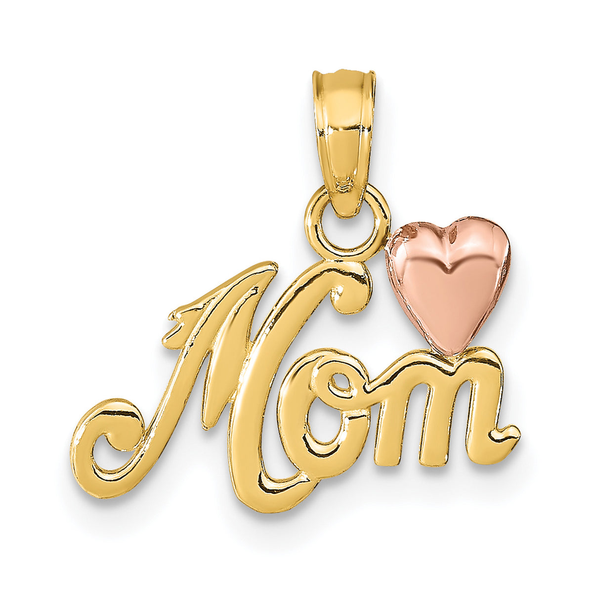 14K Two-Tone Gold Mom With Heart Pendant with 10K Yellow Gold Rope Chain 16" E205